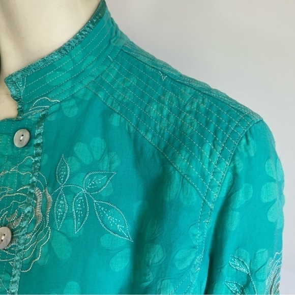 MIRASOL Women’s Embroidered Roses Jacket Mandarin Collar Shell Buttons Green S - Picture 12 of 14